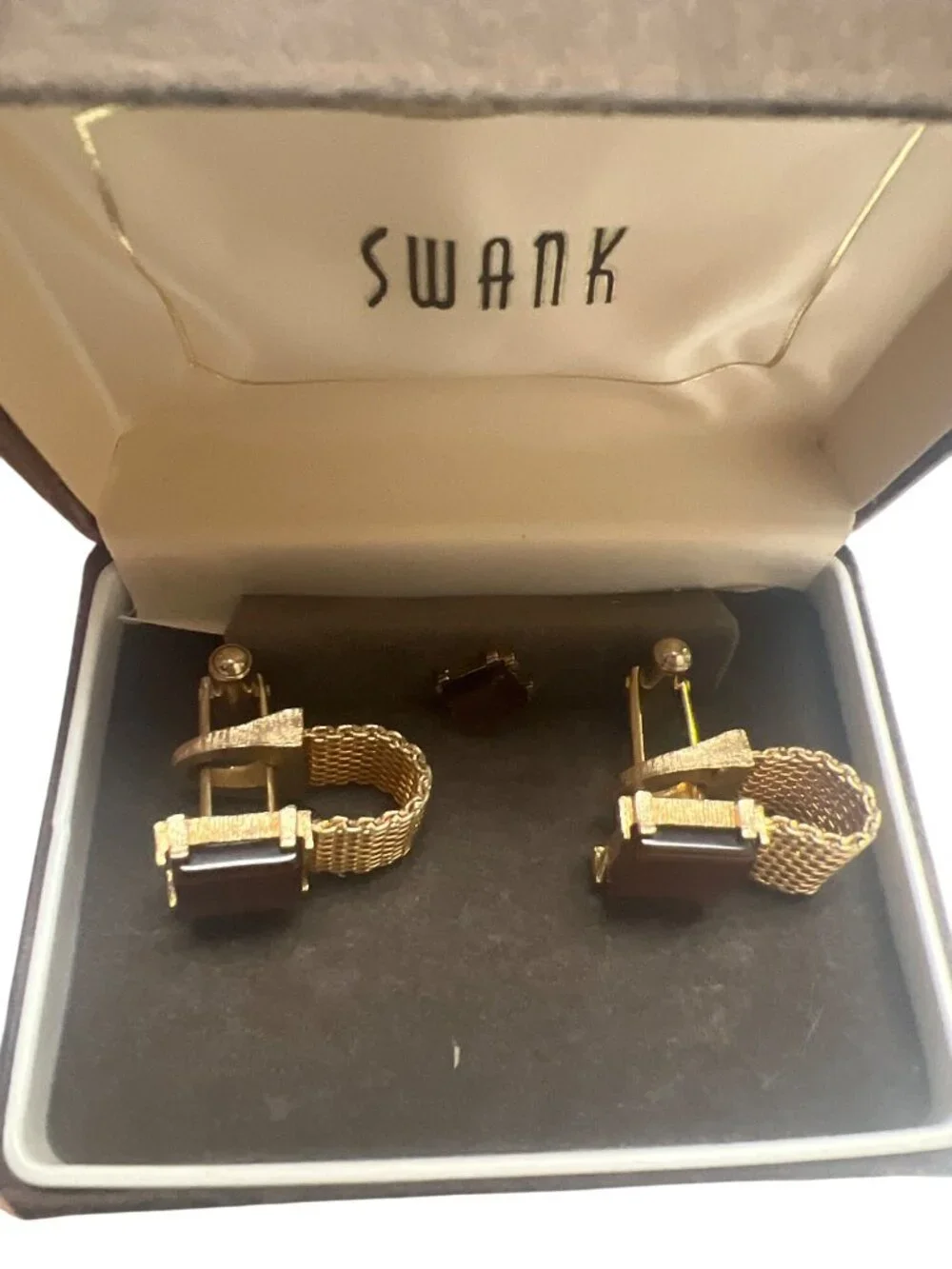 Swank Vintage 60's MCM Tigers Eye Gold Mesh Cufflinks & Tie Pin Original